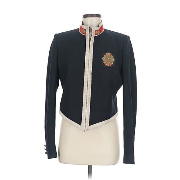 VTG Polo Ralph Lauren Black Wool Blazer Jacket Crest Military Logo Red M - Picture 1 of 4